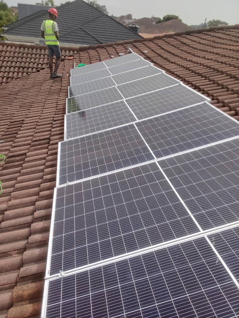 Solar panels installation on a roof